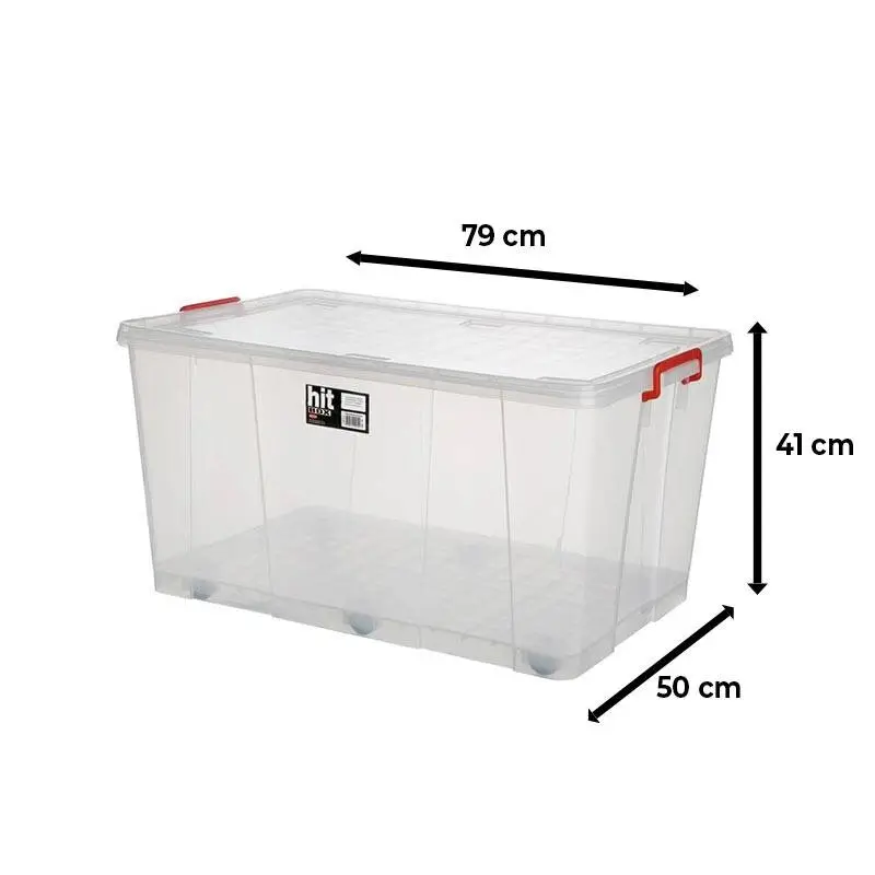 Bora Plastik Hit Box Tekerlekli Saklama Kabı, 120 Lt, 505x790x415 mm, Şeffaf - 2