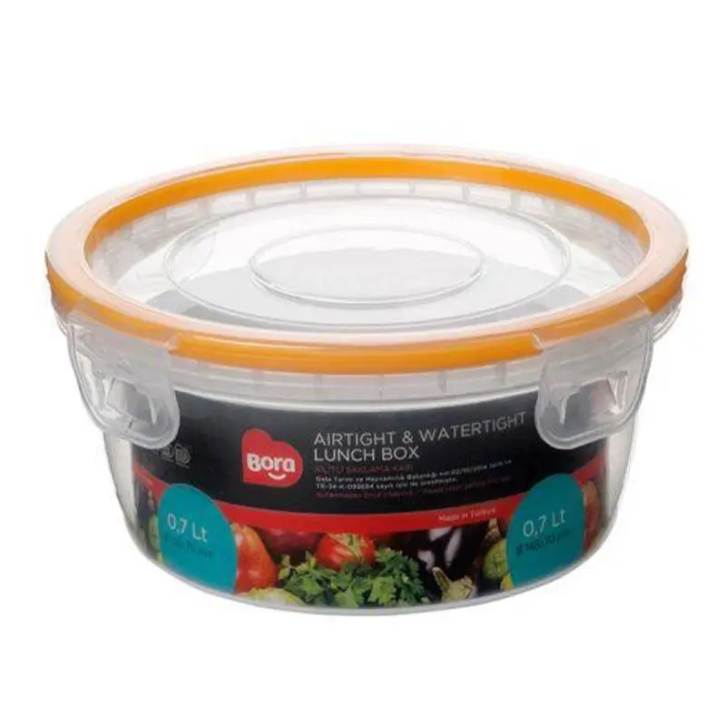 Bora Plastik Kilitli Yuvarlak Saklama Kabı, 700 ml, Şeffaf Gövde - 1