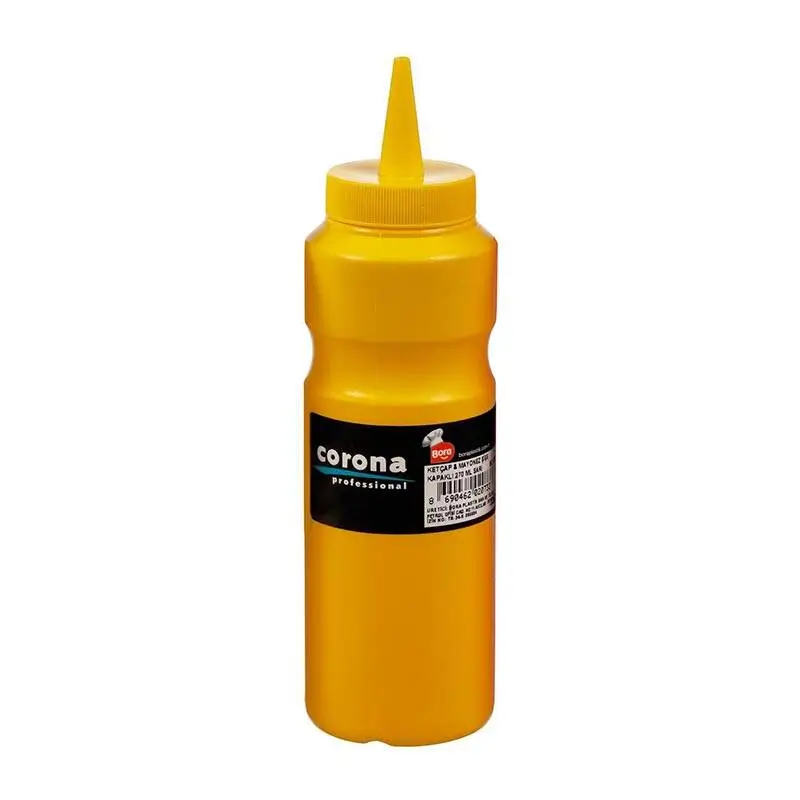 Bora Plastik Profesyonel Sıkma Hardal Şişesi, Kapaklı, 270 ml, Sarı - 1