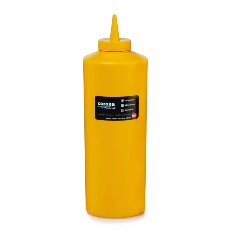 Bora Plastik Profesyonel Sıkma Hardal Şişesi, Kapaklı, 950 ml, Sarı - 1