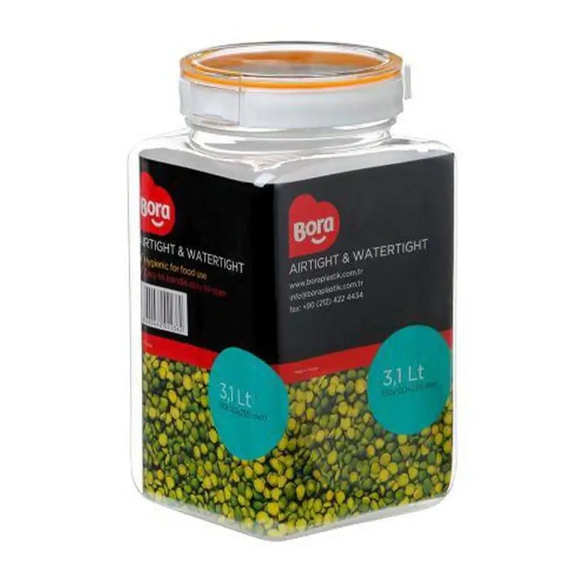 Bora Plastik Köşeli Pet Saklama Kabı, No:2, 3.1 Lt, Şeffaf - 1