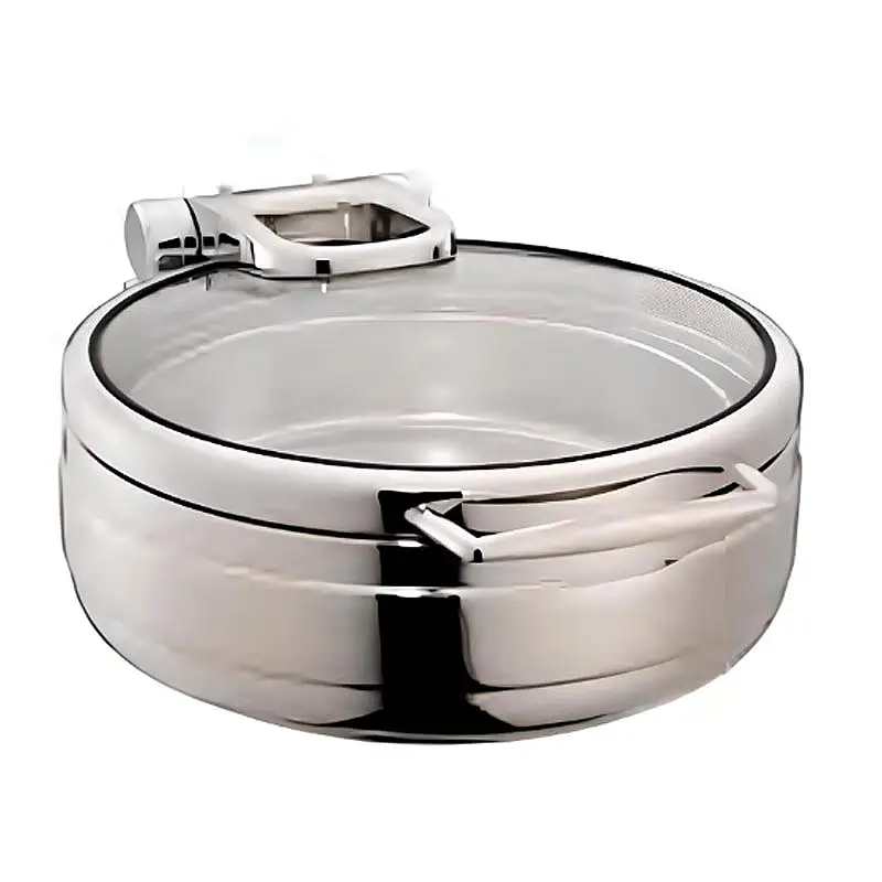 Öztiryakiler Lux Hidrolik Cam Kapaklı Yuvarlak Chafing Dish, GN 1-2, 4 Lt, İç Çap 35 cm. - 1