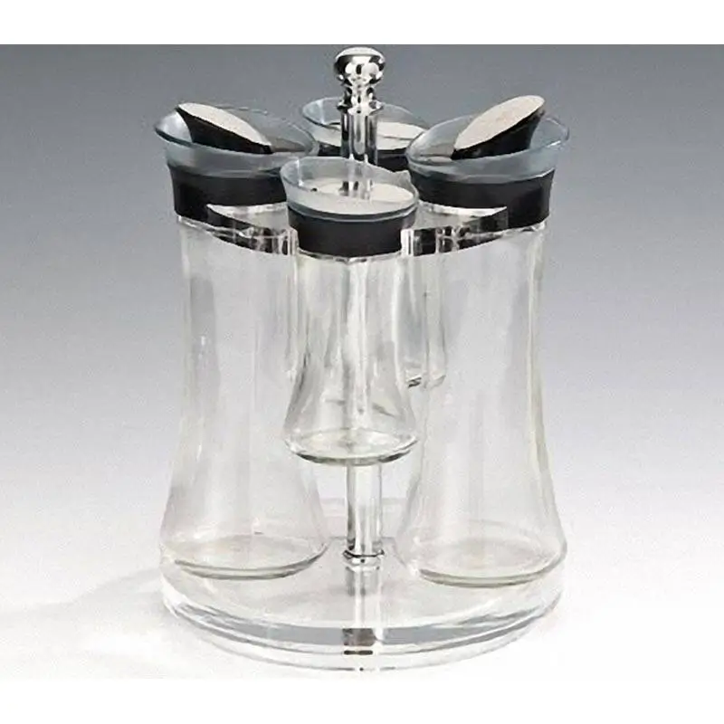 Zicco 8413 Standlı Yağlık Sirkelik Tuzluk Biberlik Takımı, 4'lü Takım, Şeffaf, 150 cl - 1
