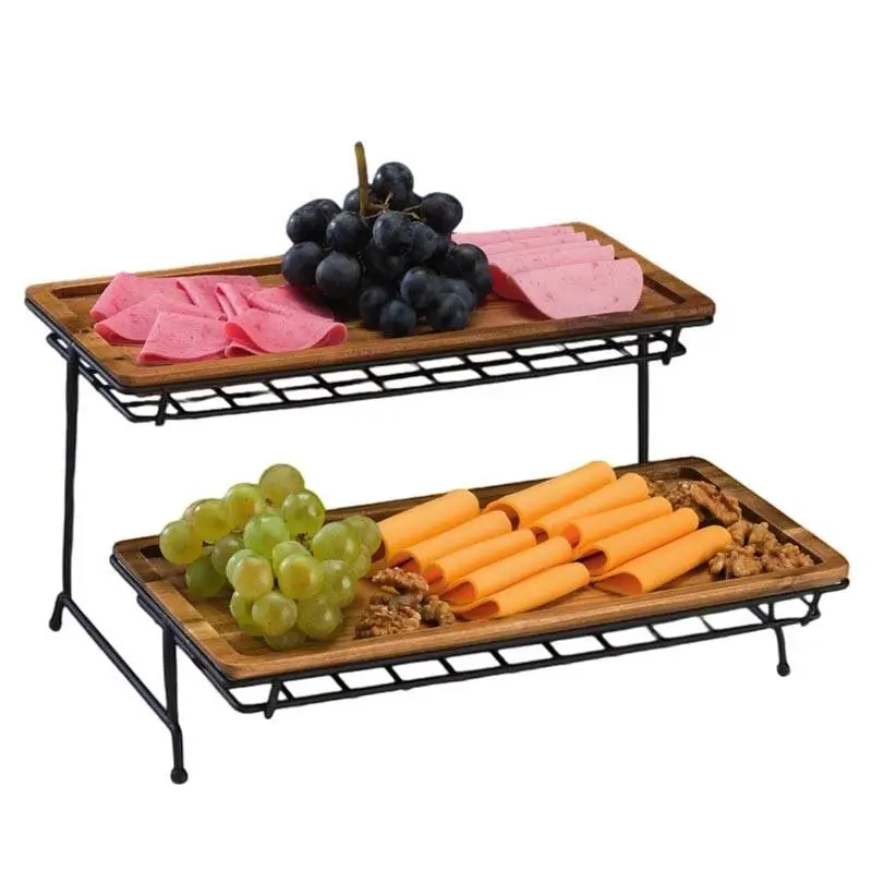Zicco CH-034 Ahşap Teşhir Standı, Metal Ayaklı, 2 Katlı, 35x35x18 cm - 1