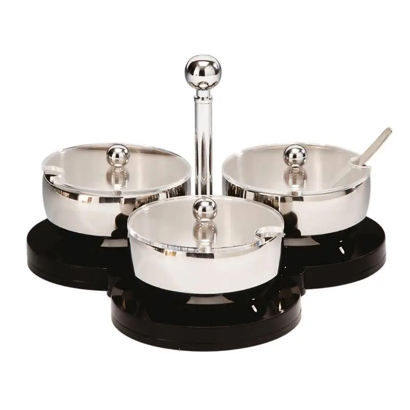 Zicco ZKC-06 Kapaklı Yuvarlak Baharatlık, 3'lü Set, Akrilik Standlı - 1
